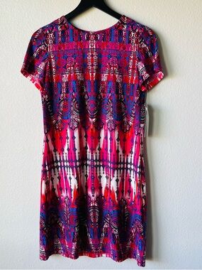 London Times Women Petite Shift Dress 12P Pink Blue Print NWT Work Stretch